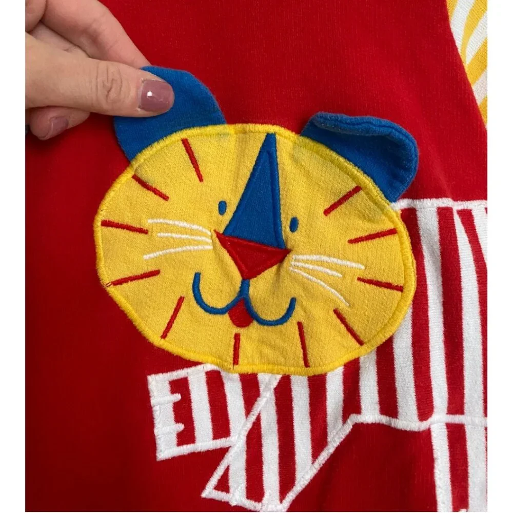 Red Lion Applique Striped Sleeve Kids One-Piece